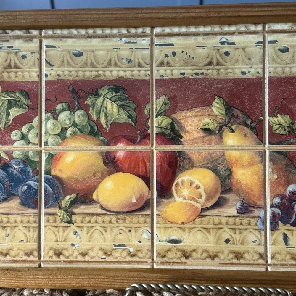 Tuscan Style Framed Fruit Tile Mural 23" x‎ 10" Lemons Apples Grapes Pears Kiwi - Picture 3 of 7